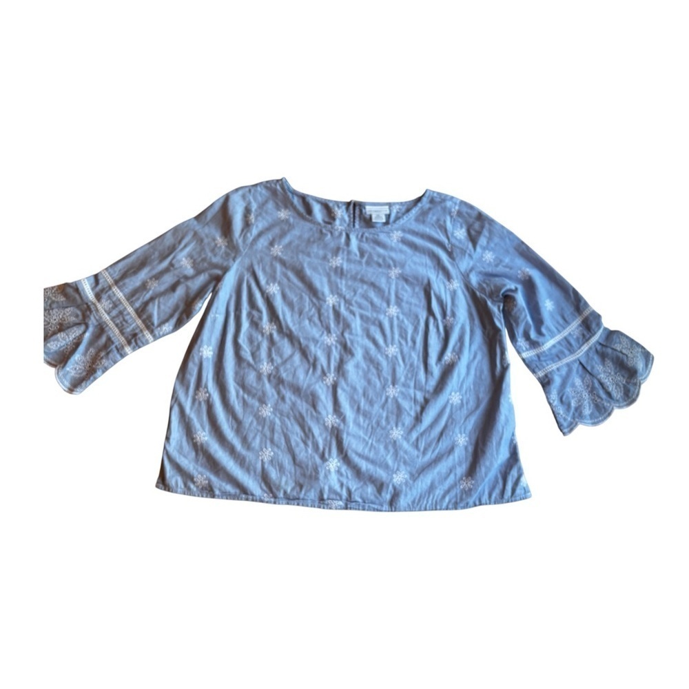 Liz Claiborne Blue Ruffled Boxy Blouse